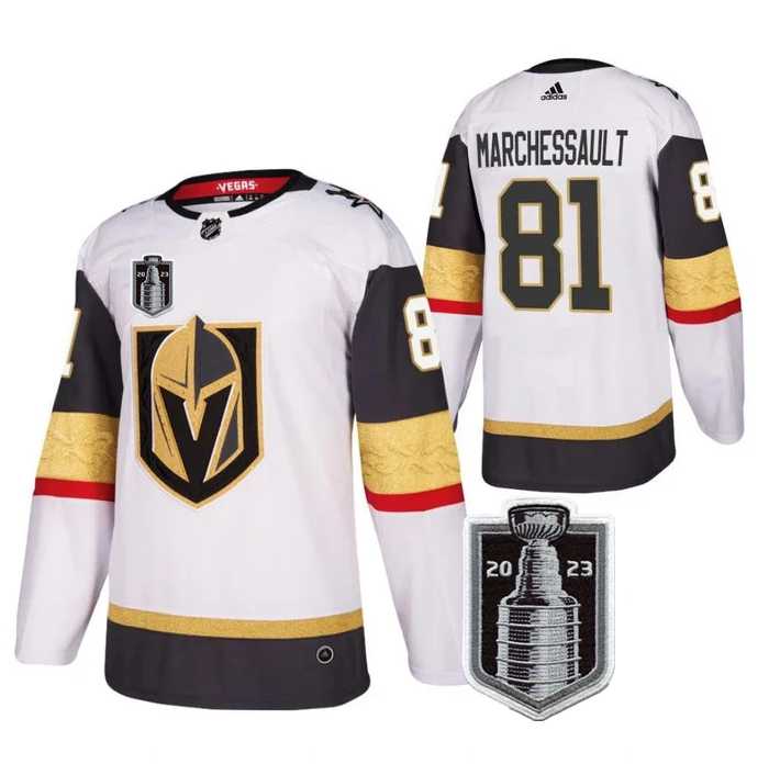 Mens Vegas Golden Knights #81 Jonathan Marchessault White 2023 Stanley Cup Final Stitched Jersey Dzhi